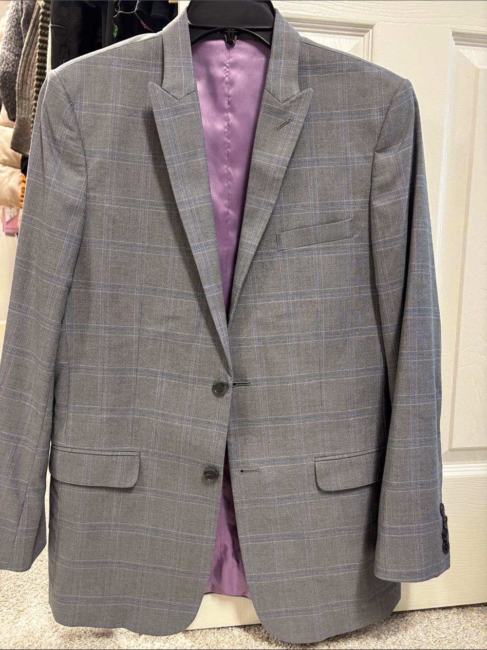 Boys Gray Windowpane Blazer with Purple Lining Size 20
